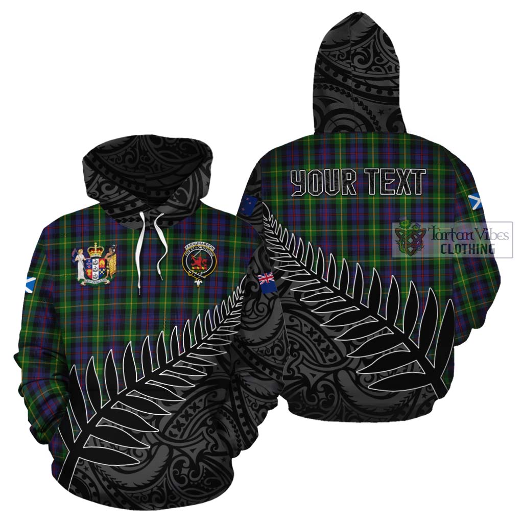 Tartan Vibes Clothing Farquharson Crest Tartan Cotton Hoodie with New Zealand Silver Fern Half Style