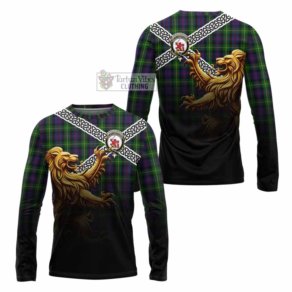Tartan Vibes Clothing Farquharson Crest Tartan Long Sleeve T-Shirt with Golden Lion Emblem Celtic Style