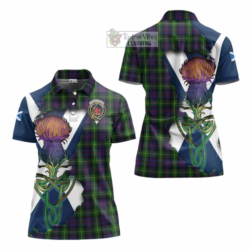 Tartan Vibes Clothing Farquharson Tartan Family Crest Women's Polo Shirt Scottish Thistle Celtic Inspired