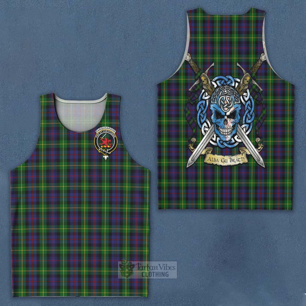 Tartan Vibes Clothing Farquharson Tartan Men's Tank Top with Family Crest Celtic Skull Style