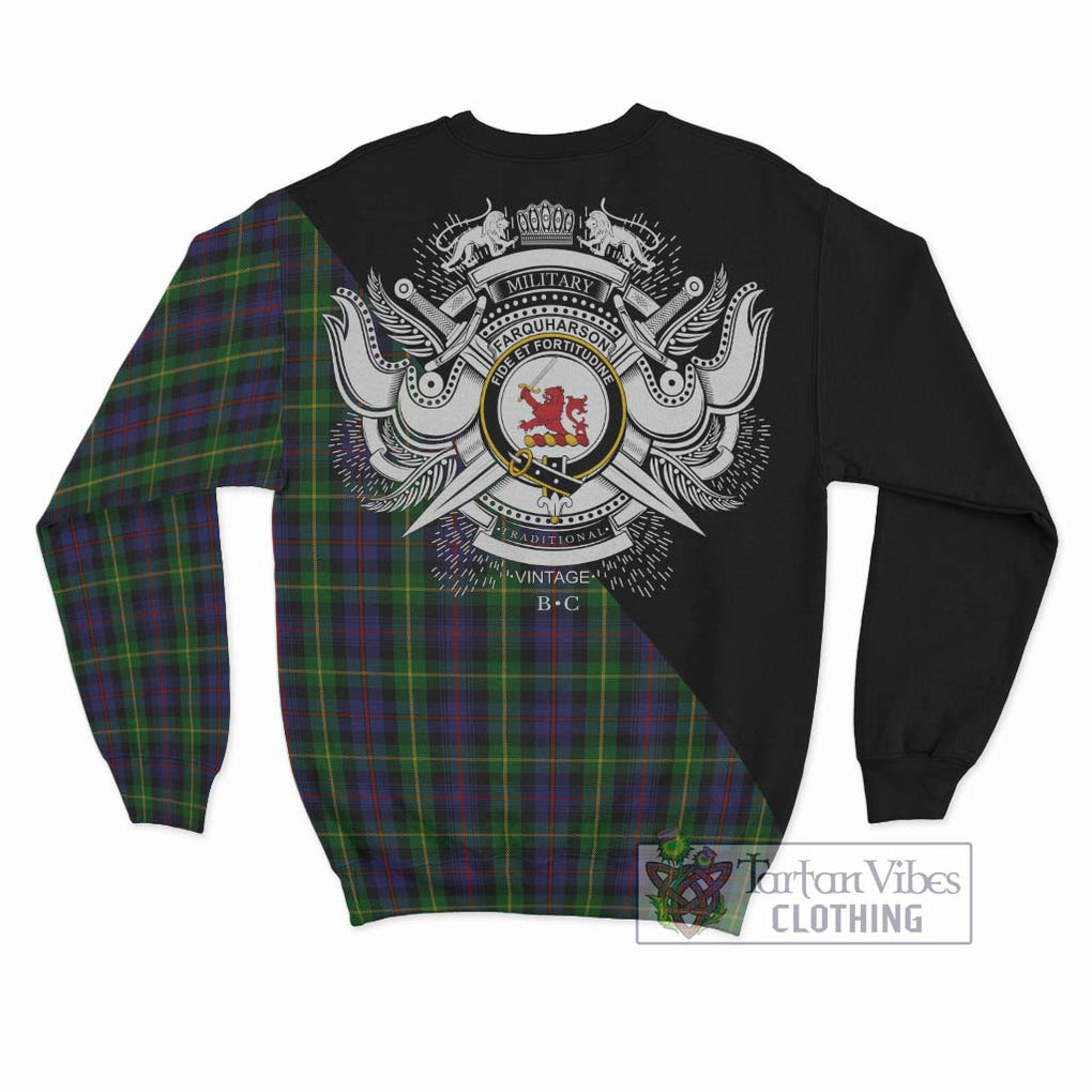 Farquharson Tartan Sweatshirt with Family Crest and Military Logo Style - Tartanvibesclothing Shop