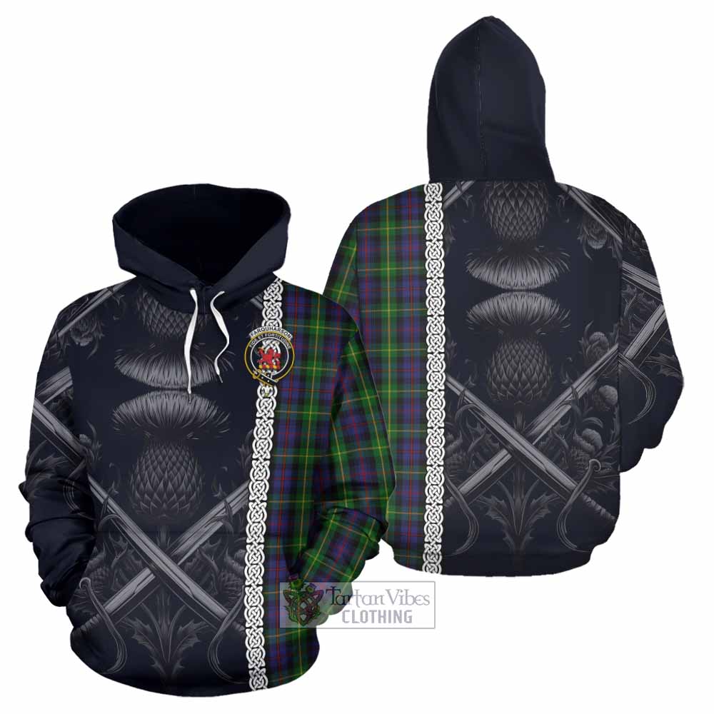 Tartan Vibes Clothing Farquharson Tartan Hoodie with Family Crest Cross Sword Thistle Celtic Vibes