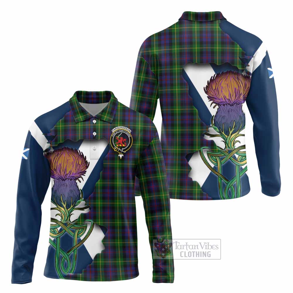Tartan Vibes Clothing Farquharson Tartan Family Crest Long Sleeve Polo Shirt Scottish Thistle Celtic Inspired