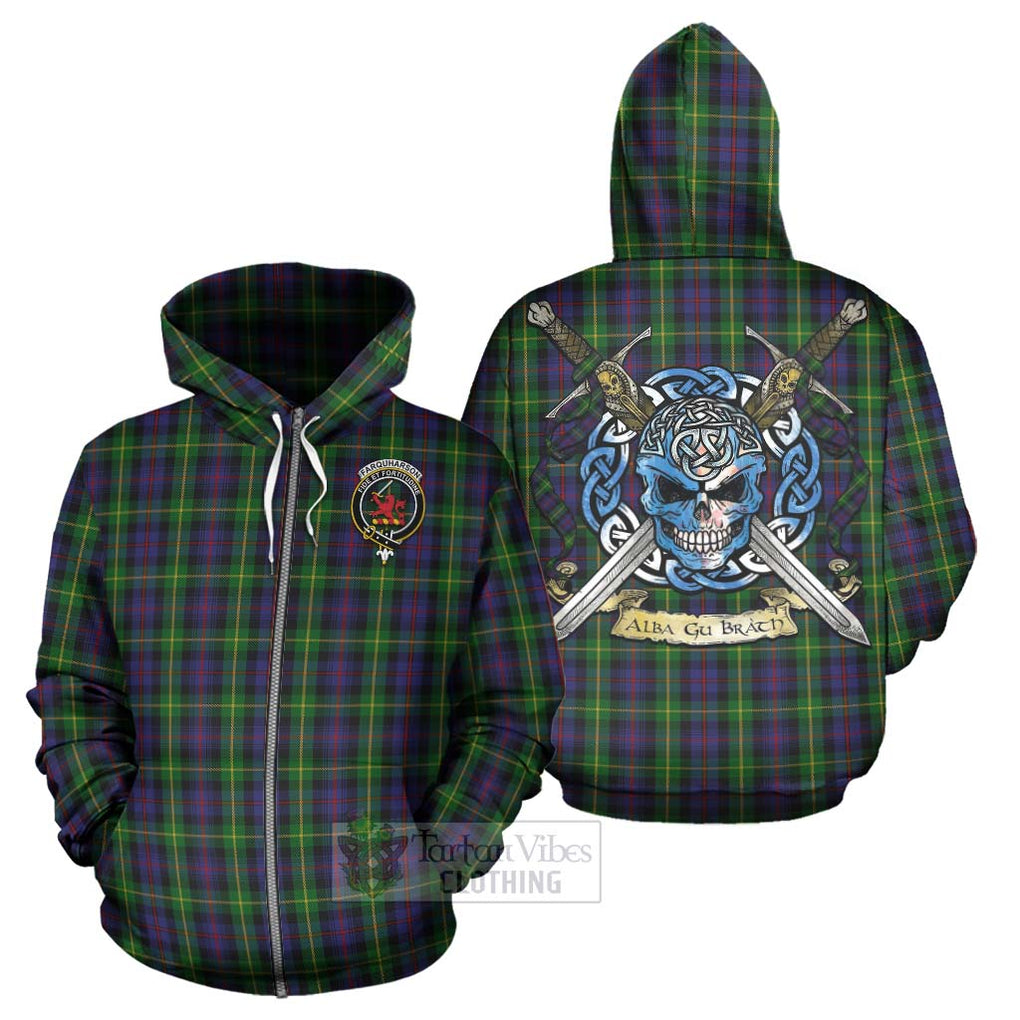 Tartan Vibes Clothing Farquharson Tartan Hoodie with Family Crest Celtic Skull Style