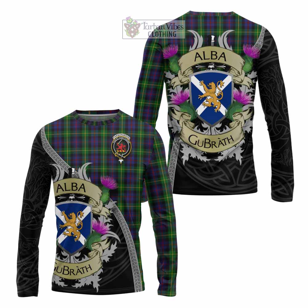 Tartan Vibes Clothing Farquharson Tartan Family Crest Long Sleeve T-Shirt Lion Rampant Royal Thistle Shield Celtic Inspired