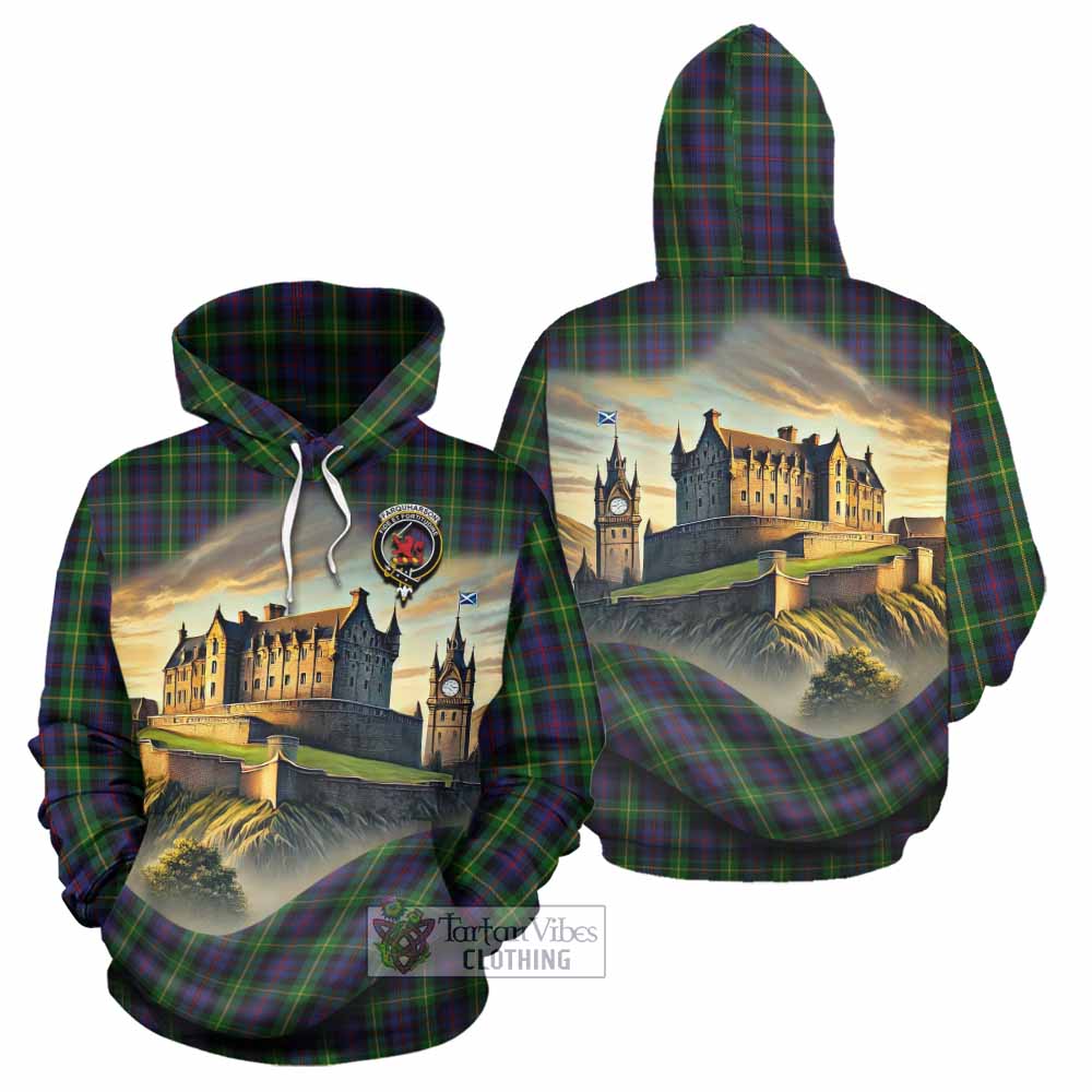Tartan Vibes Clothing Farquharson Tartan Family Crest Hoodie with Scottish Ancient Castle Style
