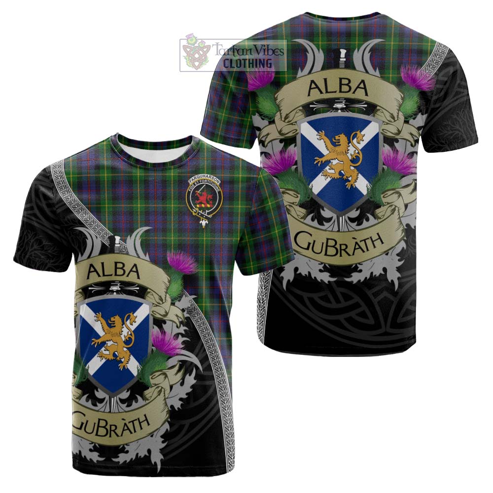 Tartan Vibes Clothing Farquharson Tartan Family Crest Cotton T-shirt Lion Rampant Royal Thistle Shield Celtic Inspired