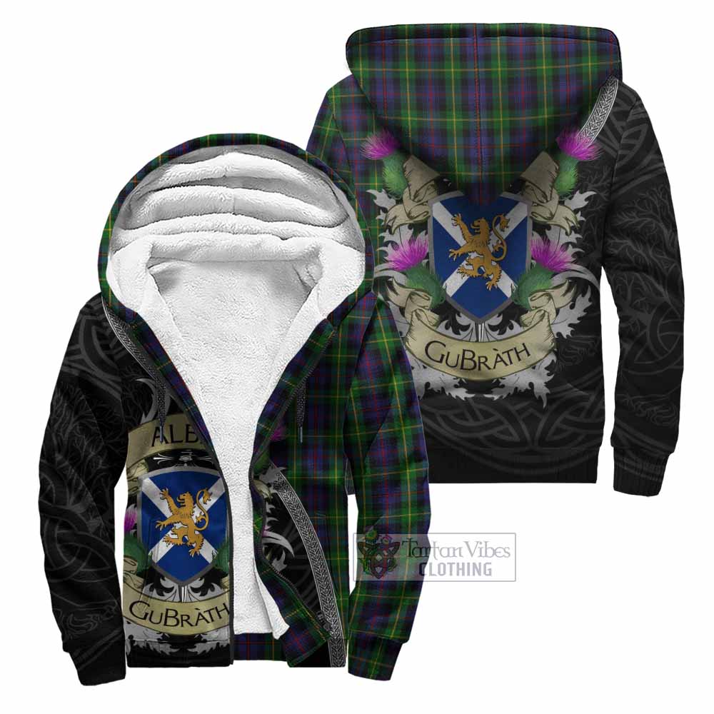 Tartan Vibes Clothing Farquharson Tartan Family Crest Sherpa Hoodie Lion Rampant Royal Thistle Shield Celtic Inspired