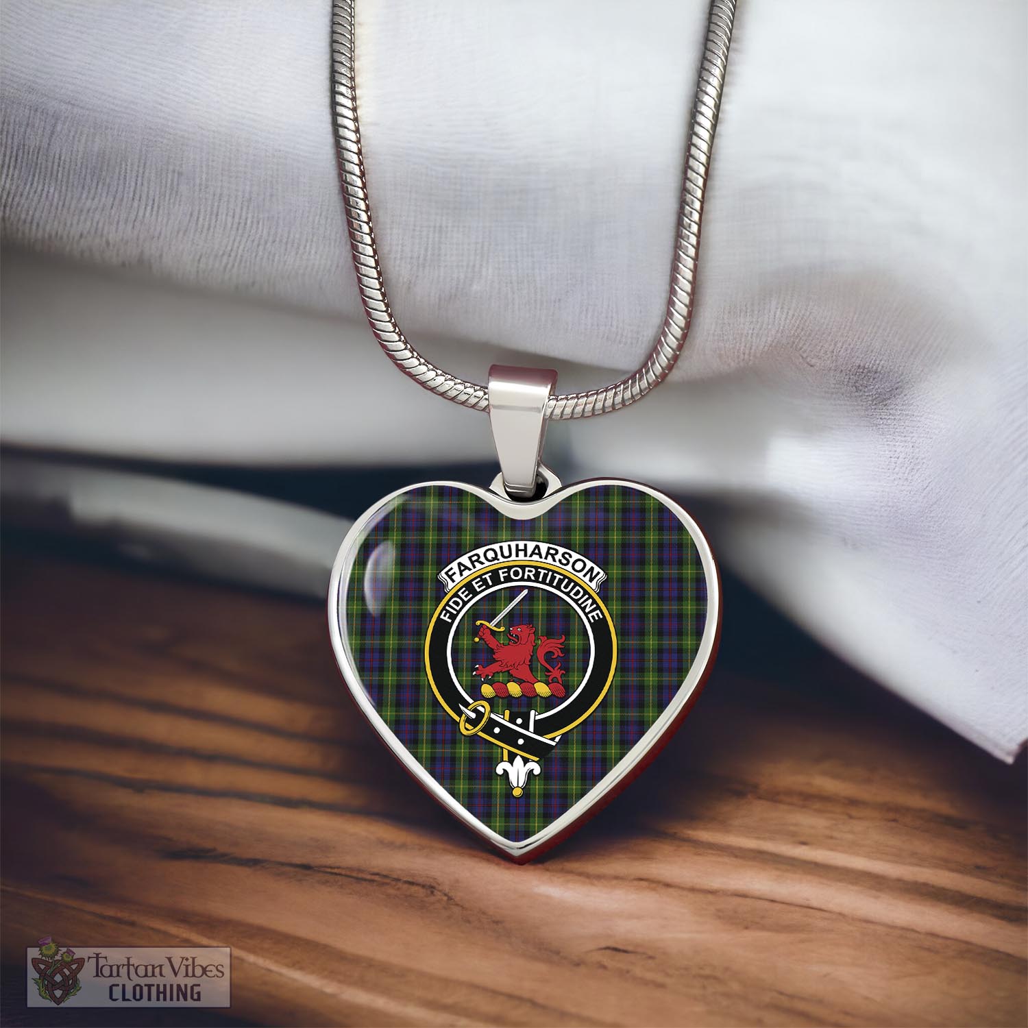 Tartan Vibes Clothing Farquharson Tartan Heart Necklace with Family Crest
