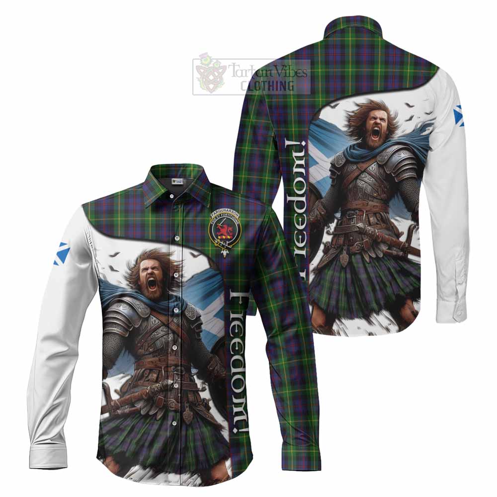 Tartan Vibes Clothing Farquharson Crest Tartan Long Sleeve Button Shirt Inspired by the Freedom of Scottish Warrior