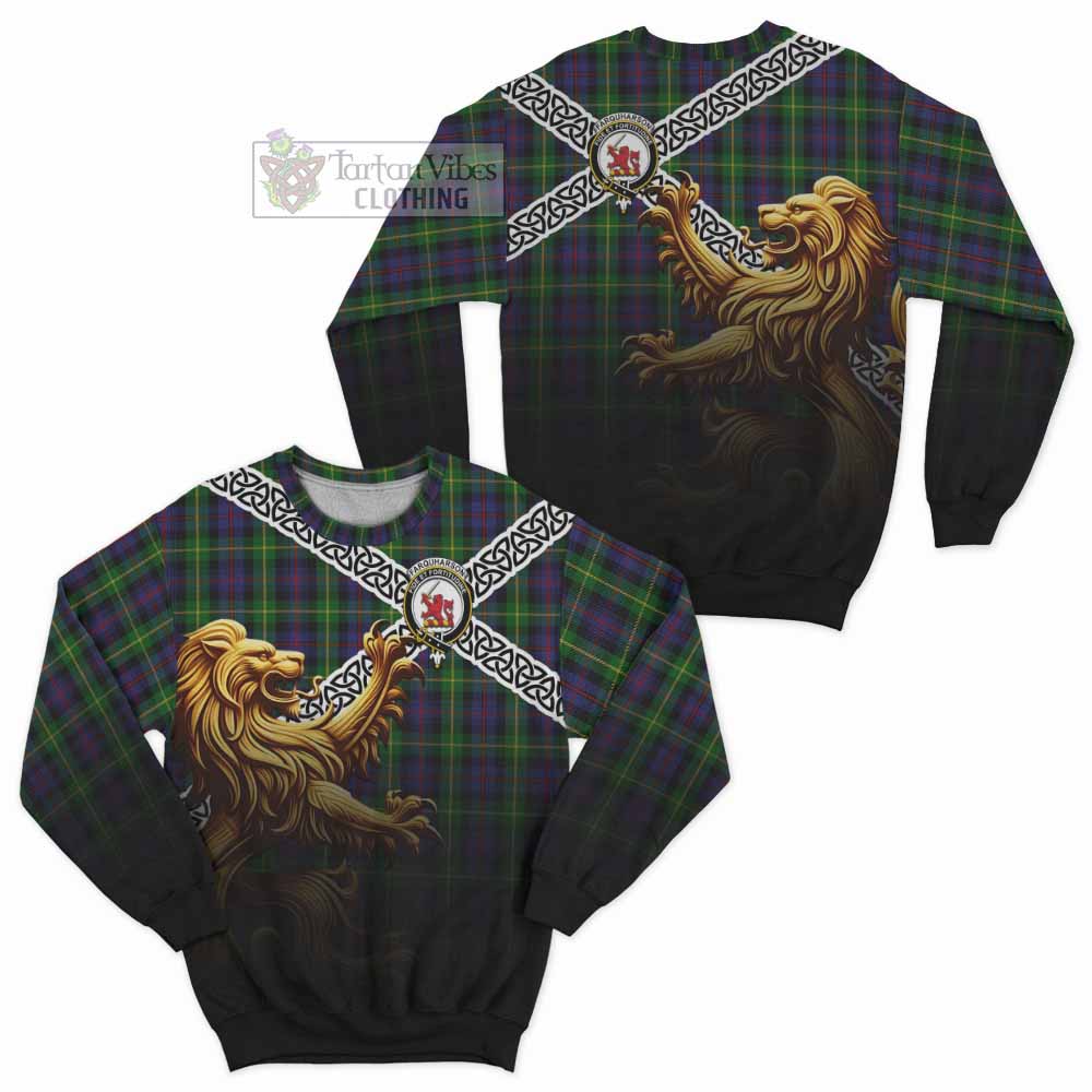 Tartan Vibes Clothing Farquharson Crest Tartan Sweatshirt with Golden Lion Emblem Celtic Style