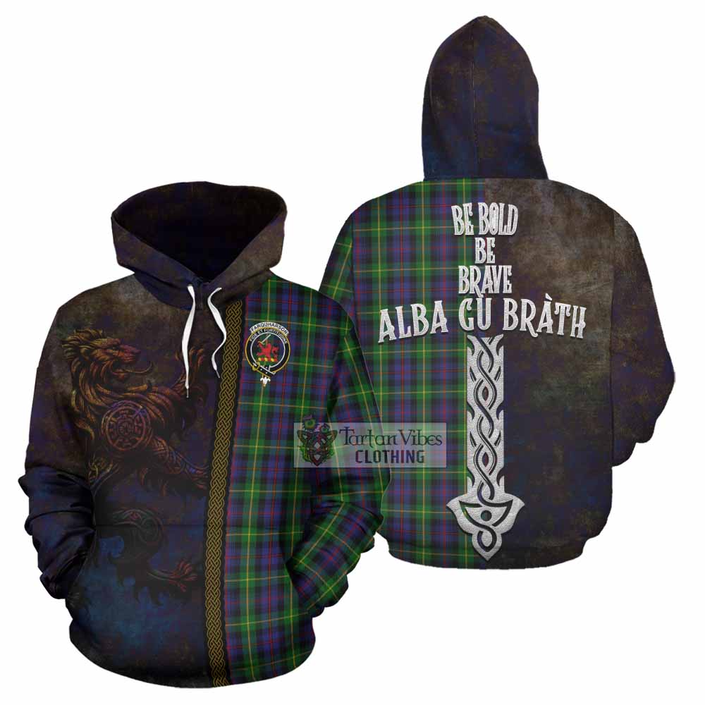 Tartan Vibes Clothing Farquharson Tartan Family Crest Hoodie Alba Gu Brath Be Brave Lion Ancient Style
