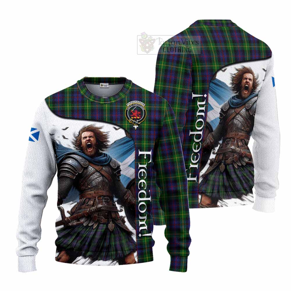 Tartan Vibes Clothing Farquharson Crest Tartan Knitted Sweater Inspired by the Freedom of Scottish Warrior