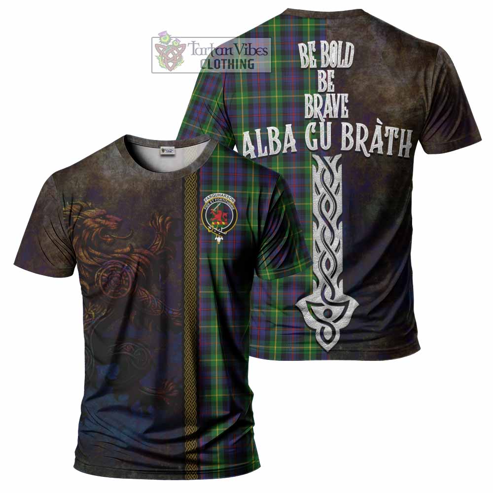 Tartan Vibes Clothing Farquharson Tartan Family Crest T-Shirt Alba Gu Brath Be Brave Lion Ancient Style