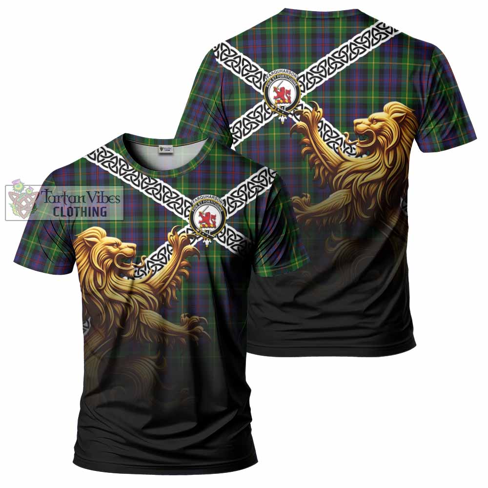 Tartan Vibes Clothing Farquharson Crest Tartan T-Shirt with Golden Lion Emblem Celtic Style