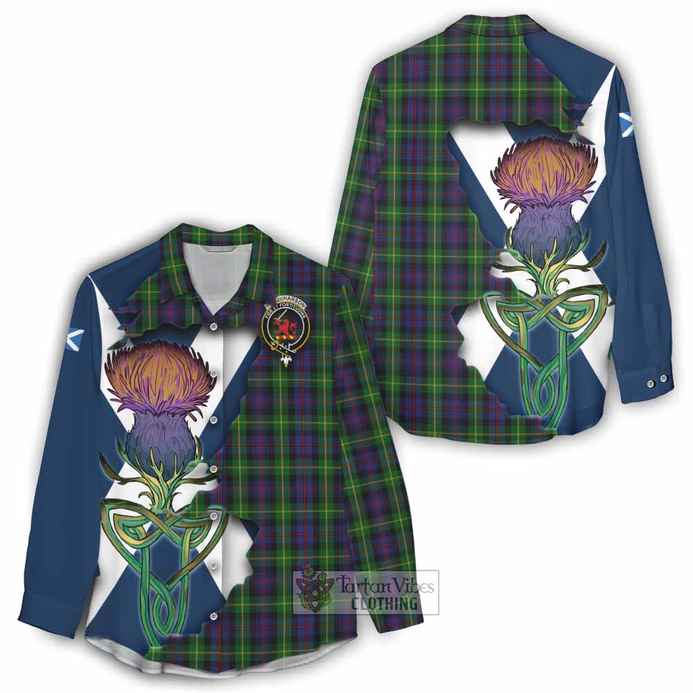 Tartan Vibes Clothing Farquharson Tartan Family Crest Women's Casual Shirt Scottish Thistle Celtic Inspired