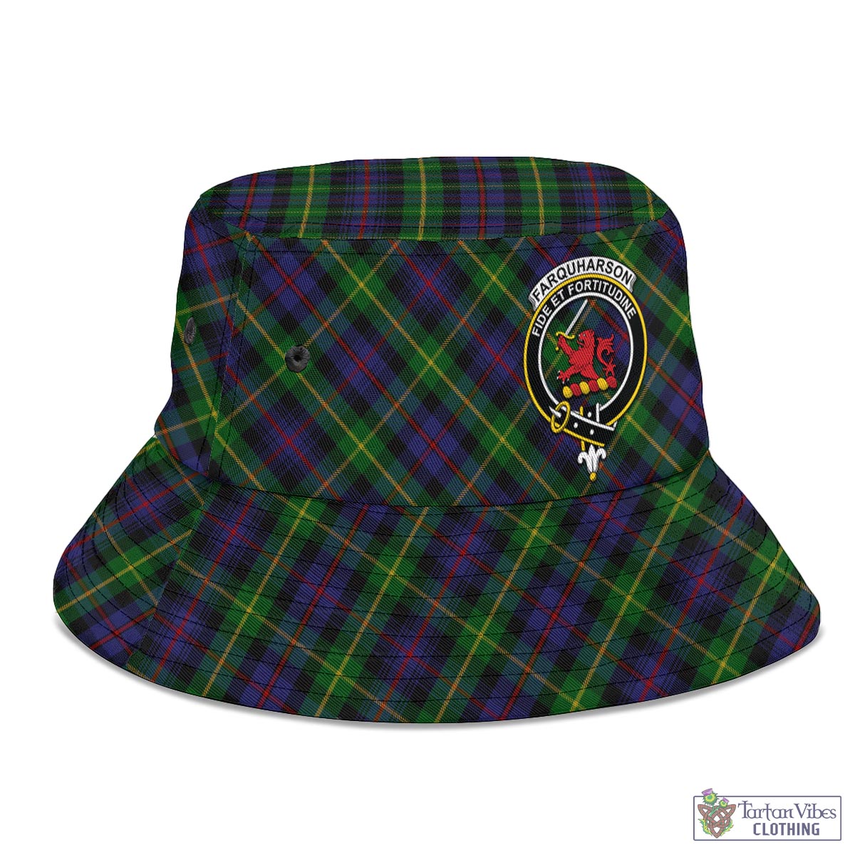 Tartan Vibes Clothing Farquharson Tartan Bucket Hat with Family Crest