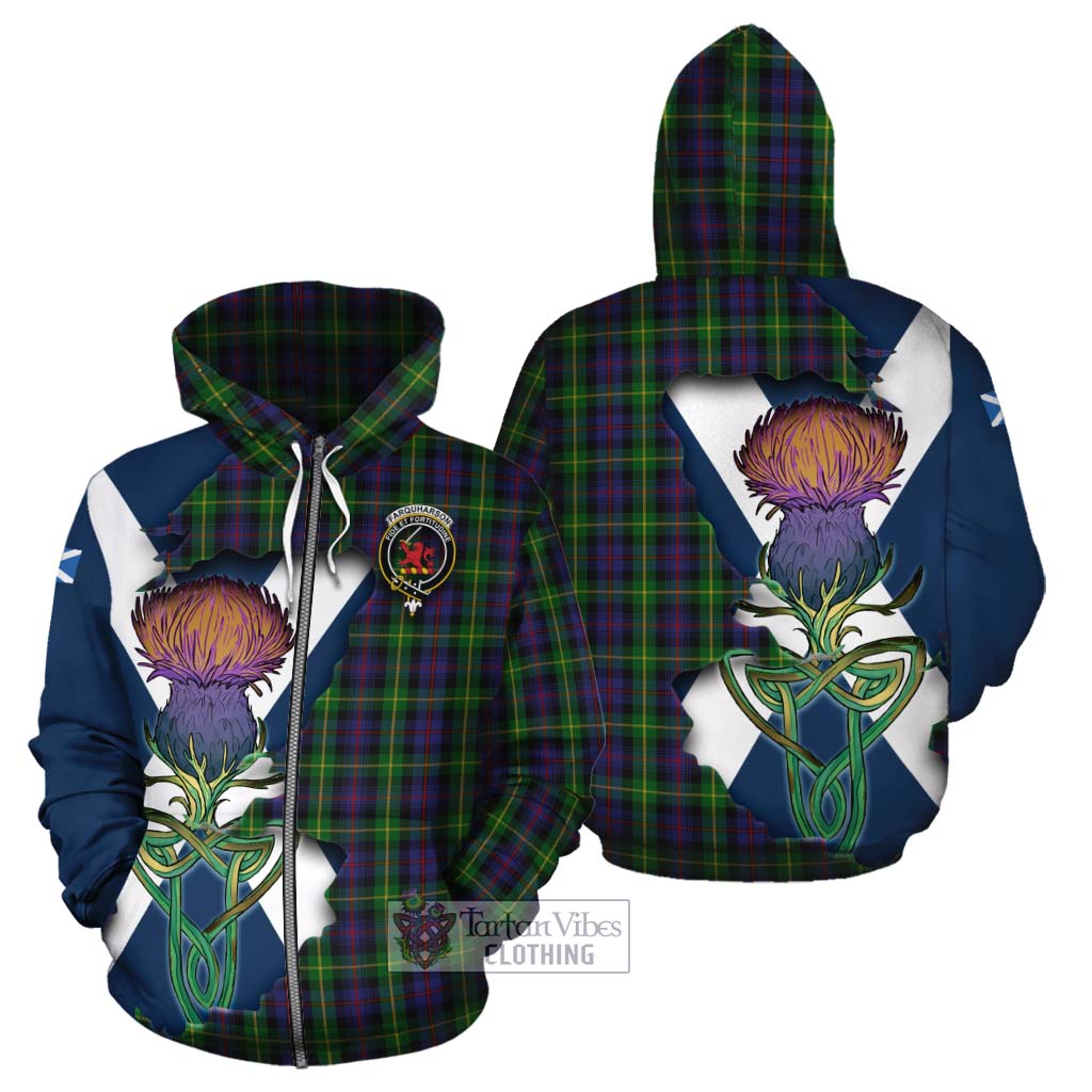 Tartan Vibes Clothing Farquharson Tartan Family Crest Cotton Hoodie Scottish Thistle Celtic Inspired