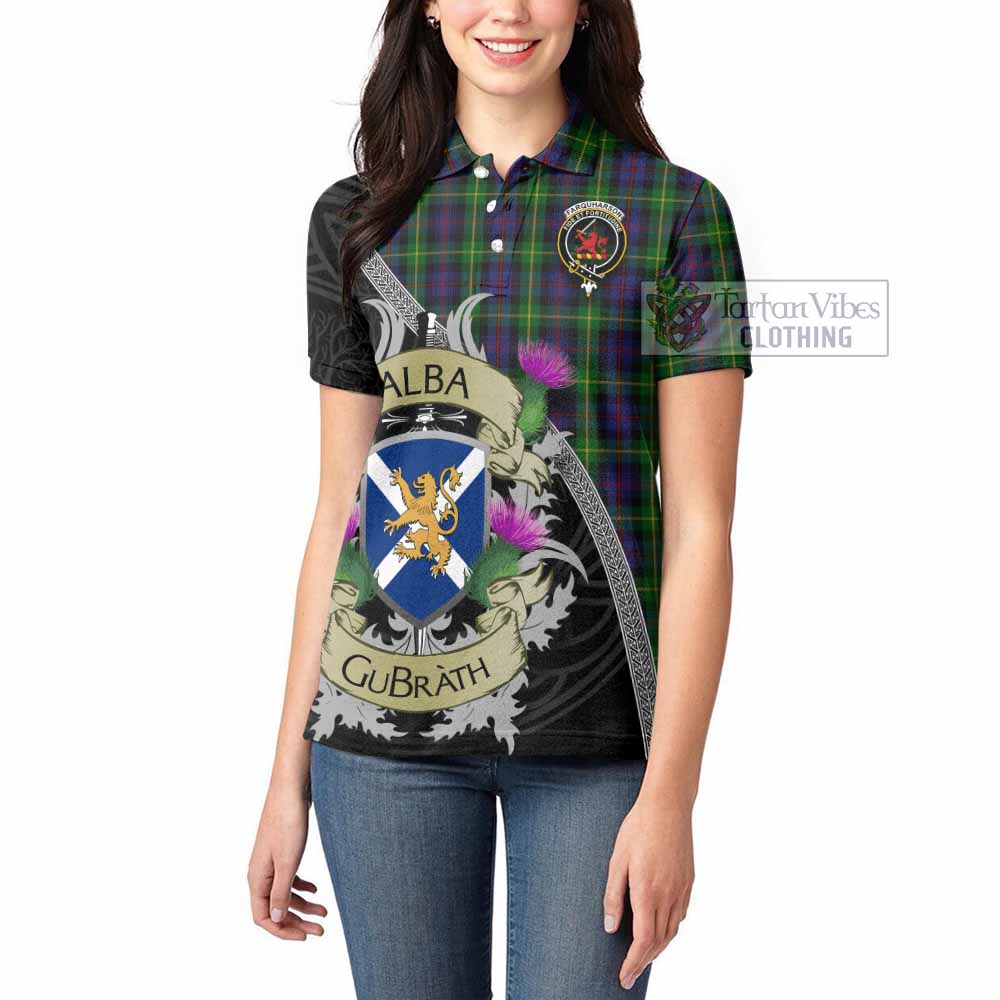 Tartan Vibes Clothing Farquharson Tartan Family Crest Women's Polo Shirt Lion Rampant Royal Thistle Shield Celtic Inspired