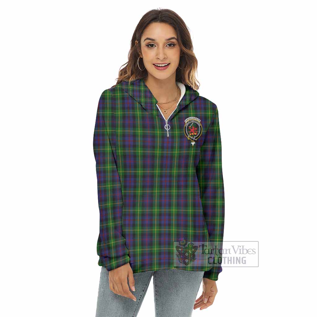 Tartan Vibes Clothing Farquharson Tartan Crest Women's Borg  Half Zip Fleece Hoodie