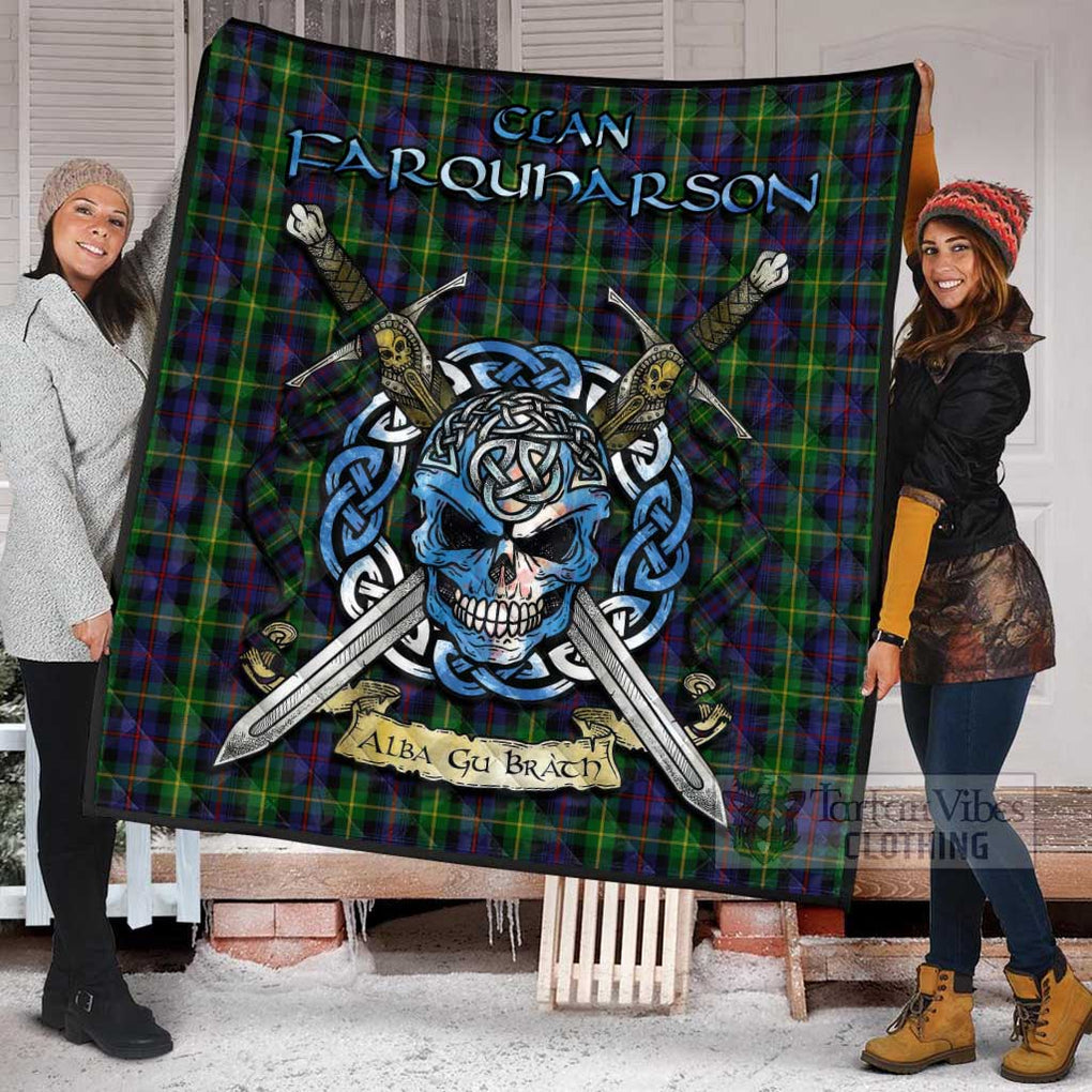 Farquharson Tartan Quilt with Celtic Skull Alba Gu Brath Style - Tartan Vibes Clothing