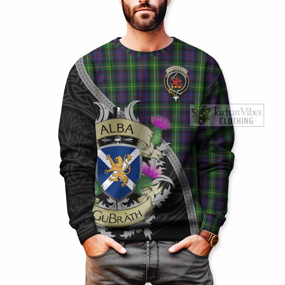 Tartan Vibes Clothing Farquharson Tartan Family Crest Sweatshirt Lion Rampant Royal Thistle Shield Celtic Inspired