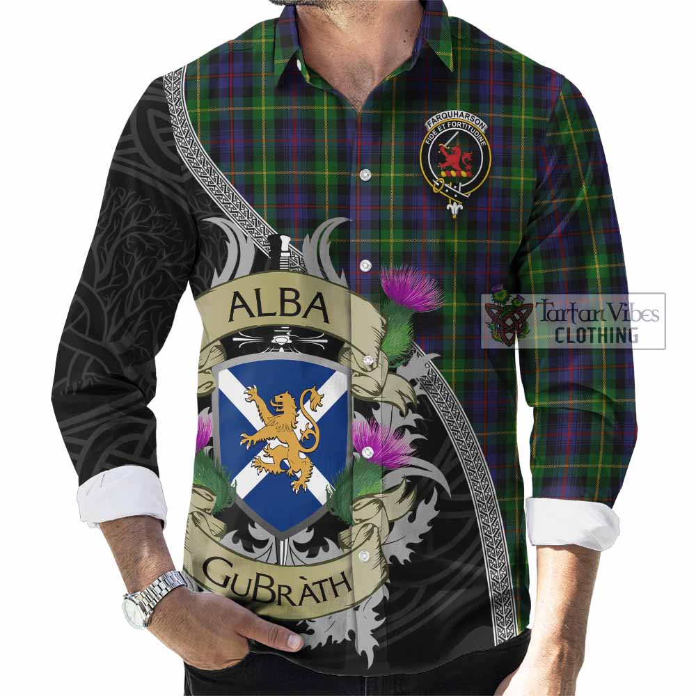 Tartan Vibes Clothing Farquharson Tartan Family Crest Long Sleeve Button Shirt Lion Rampant Royal Thistle Shield Celtic Inspired