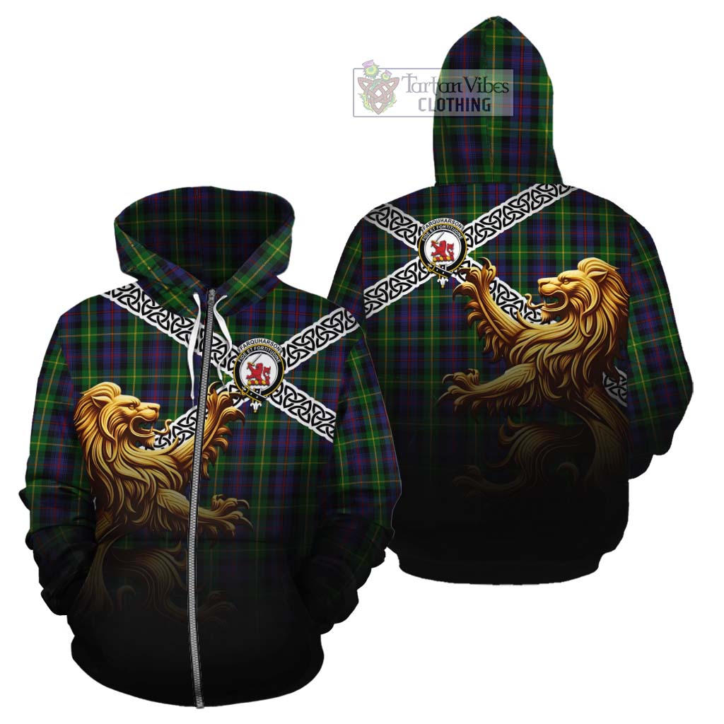 Tartan Vibes Clothing Farquharson Crest Tartan Cotton Hoodie with Golden Lion Emblem Celtic Style