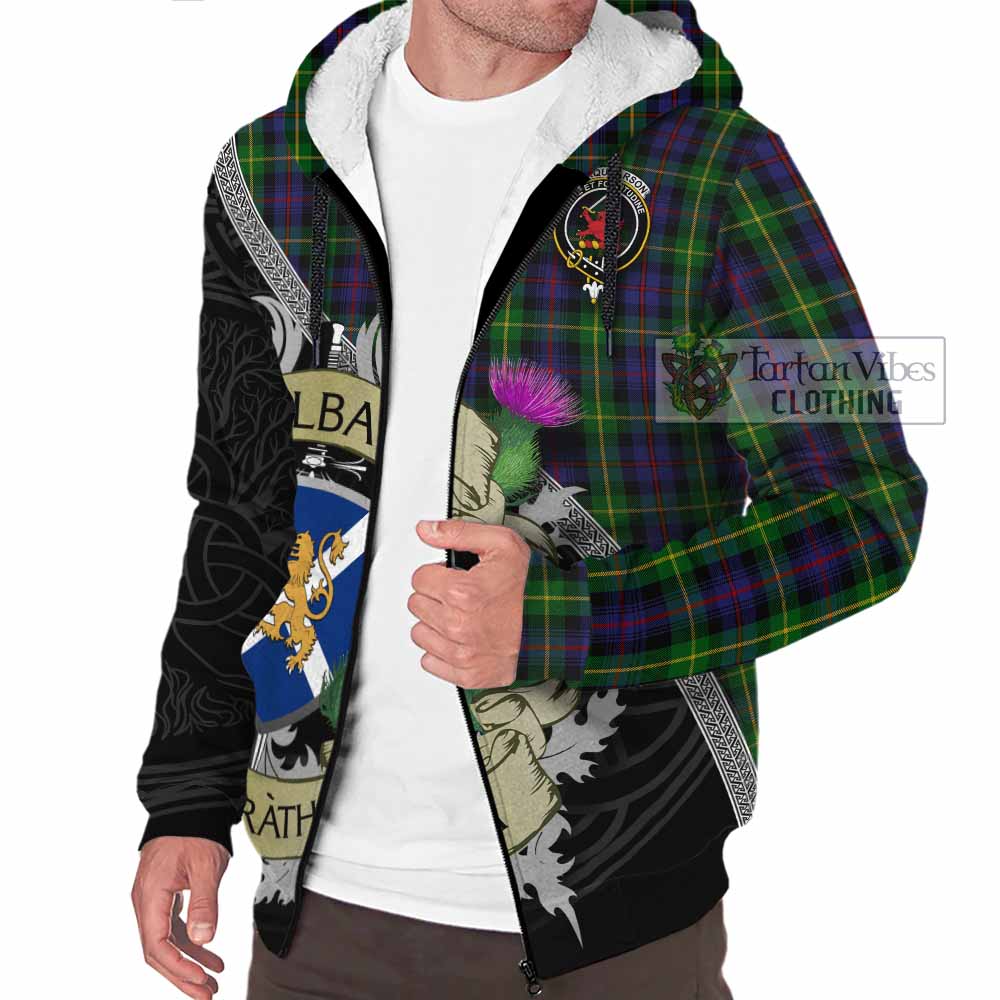 Tartan Vibes Clothing Farquharson Tartan Family Crest Sherpa Hoodie Lion Rampant Royal Thistle Shield Celtic Inspired
