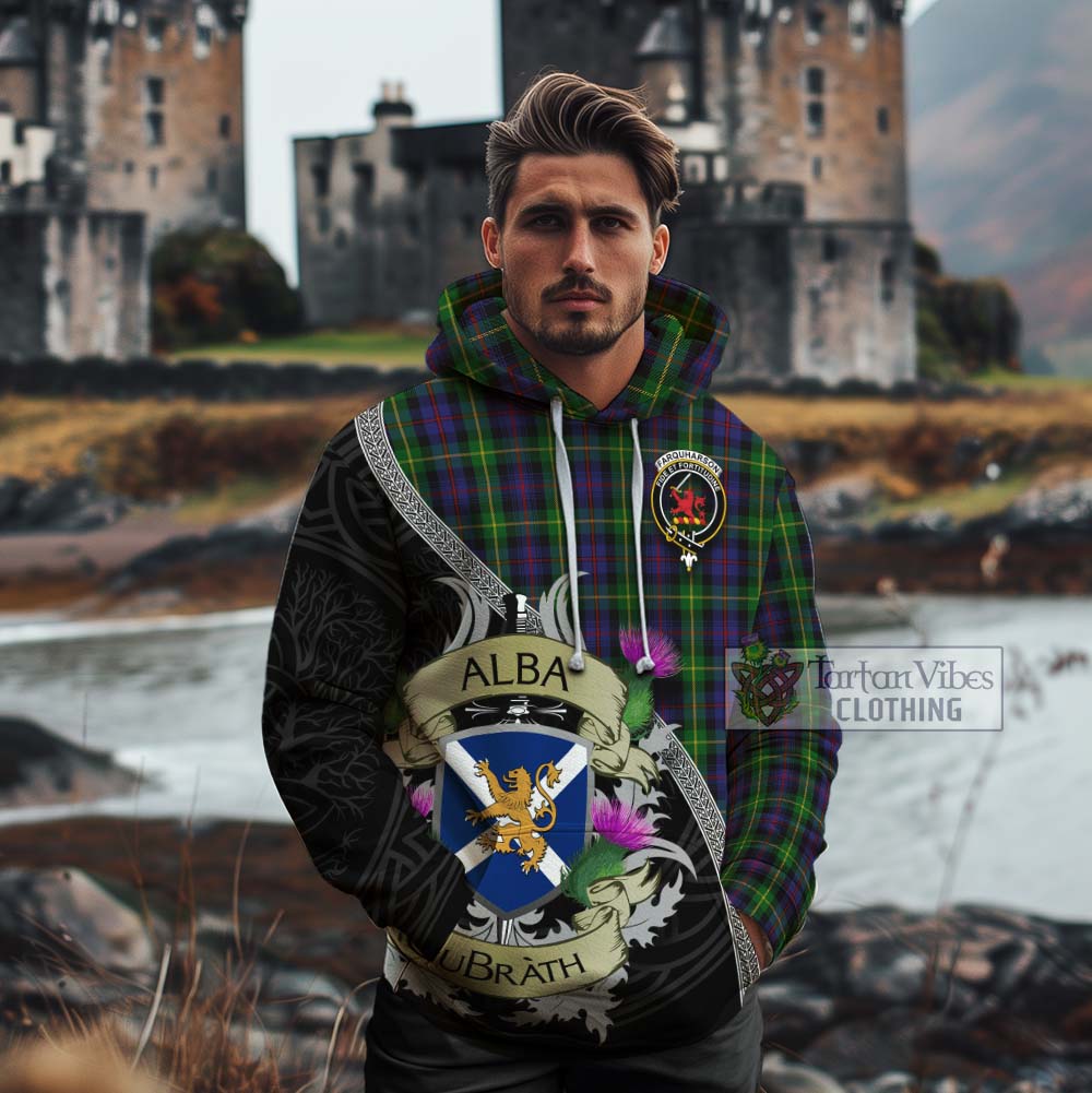 Tartan Vibes Clothing Farquharson Tartan Family Crest Cotton Hoodie Lion Rampant Royal Thistle Shield Celtic Inspired