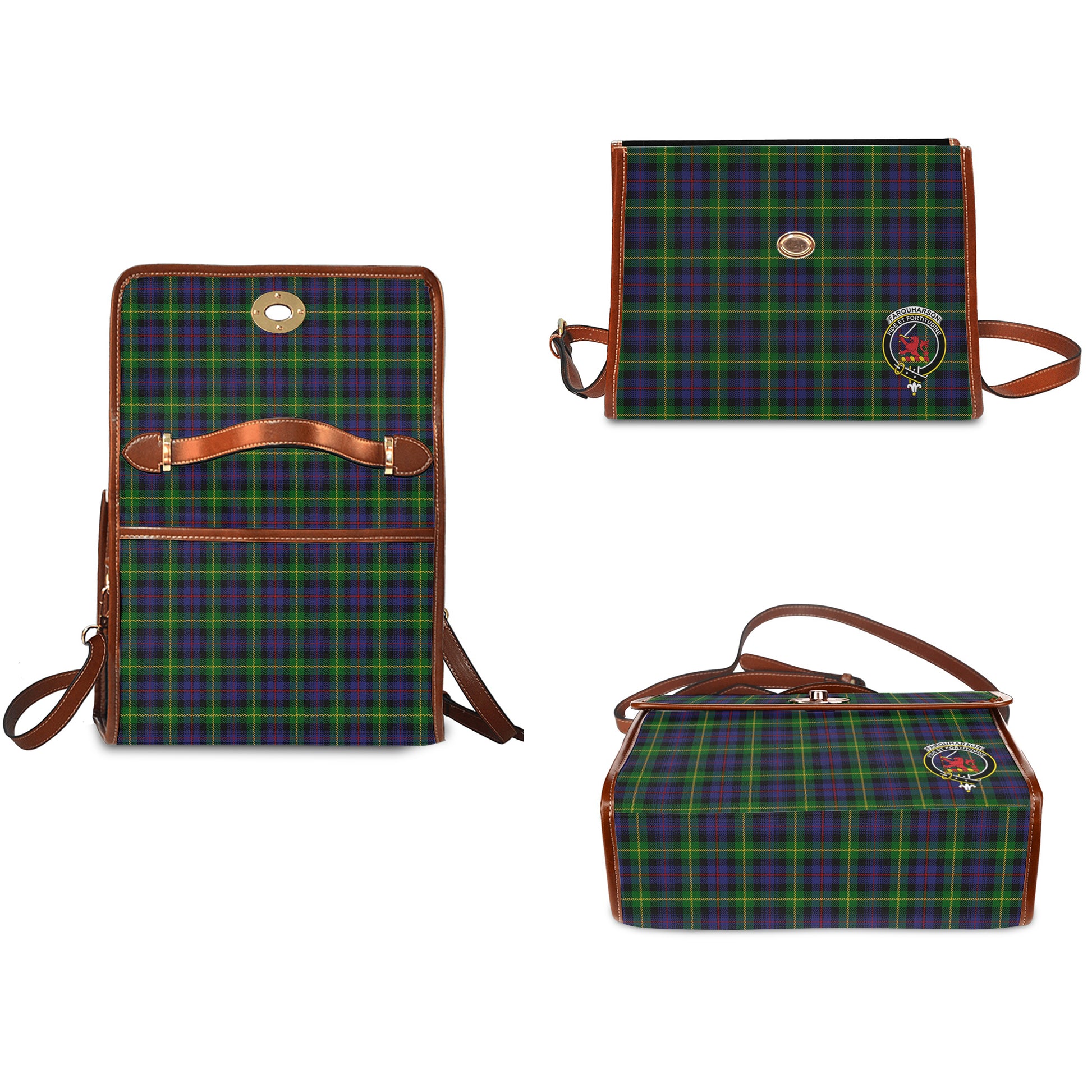 farquharson-tartan-leather-strap-waterproof-canvas-bag-with-family-crest