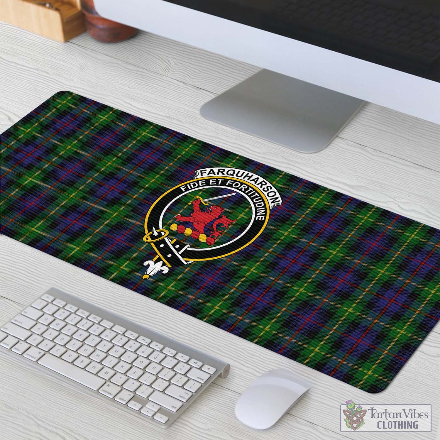 Tartan Vibes Clothing Farquharson Tartan Mouse Pad with Family Crest