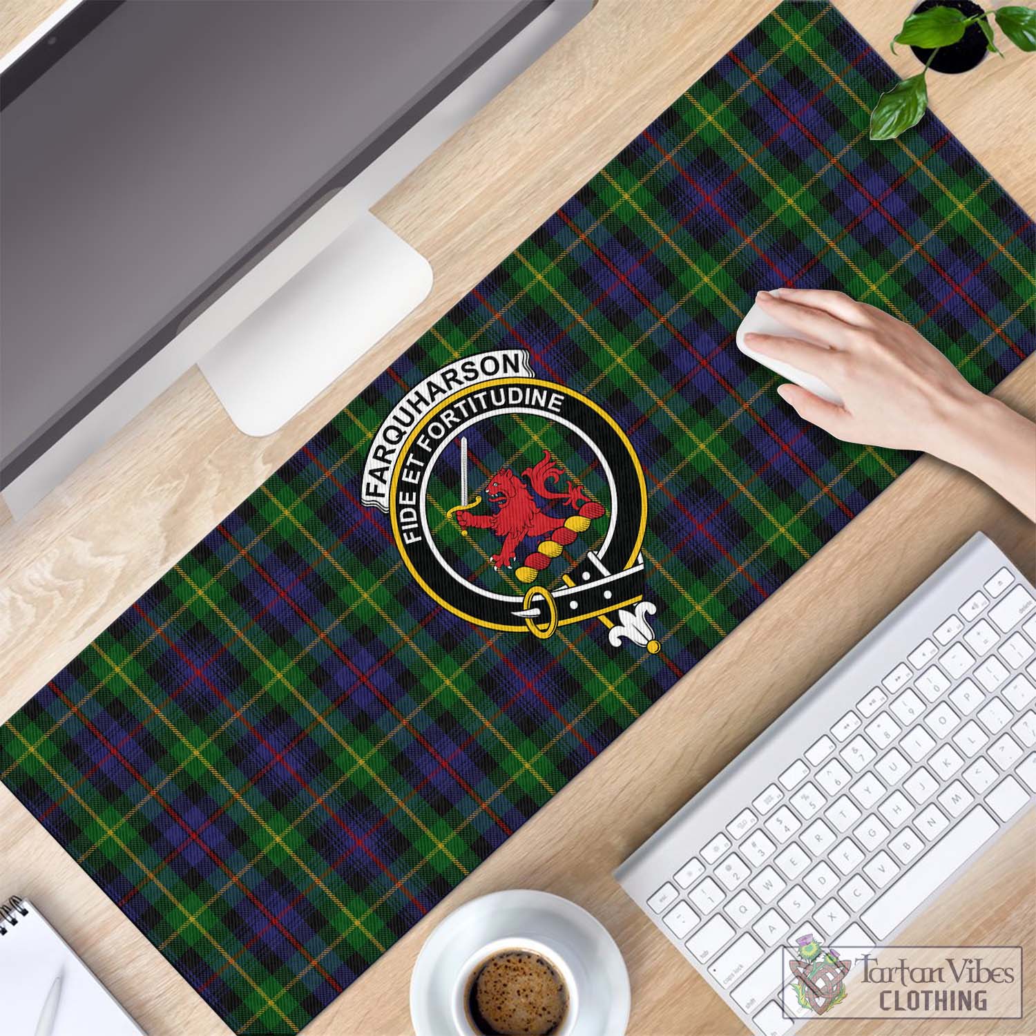 Tartan Vibes Clothing Farquharson Tartan Mouse Pad with Family Crest