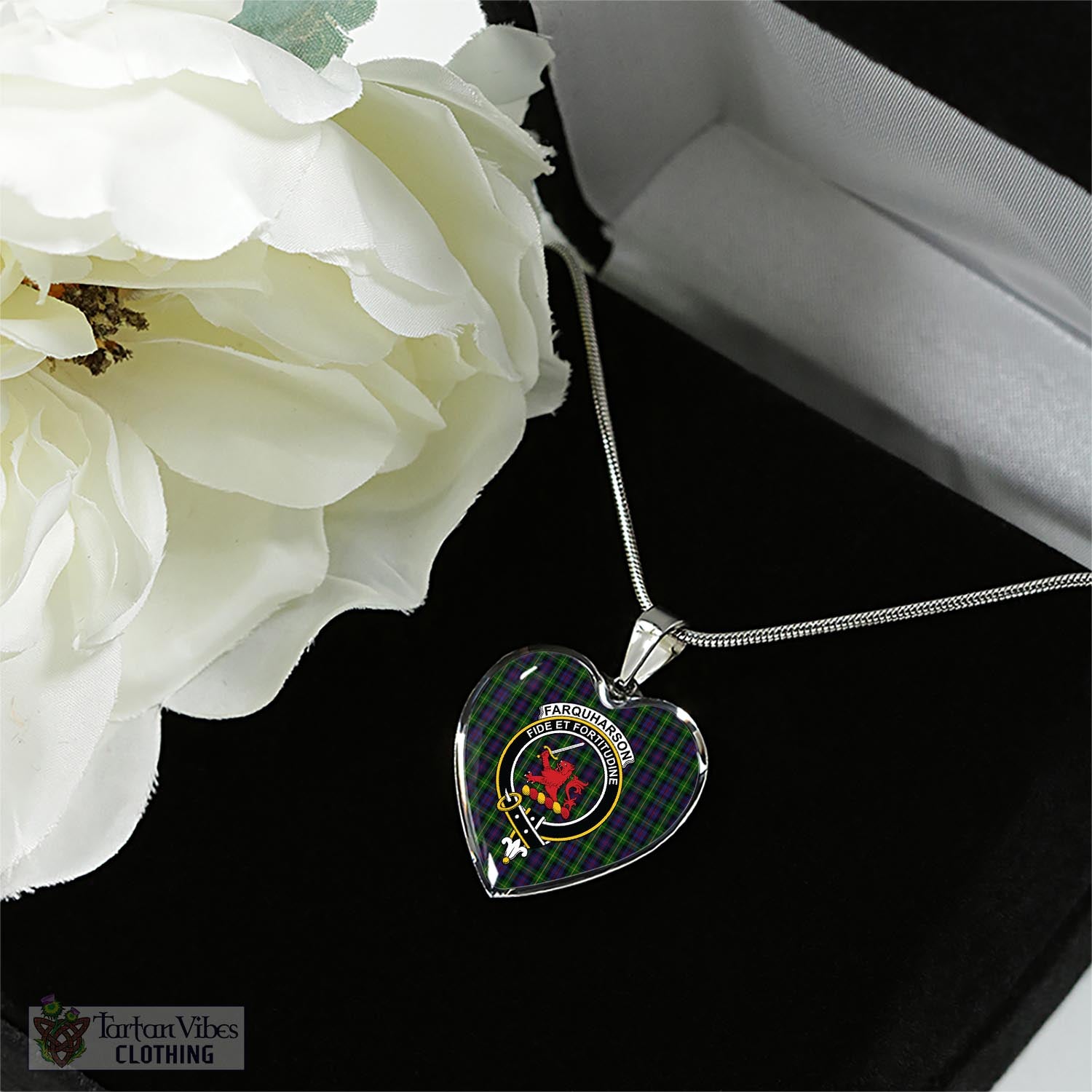 Tartan Vibes Clothing Farquharson Tartan Heart Necklace with Family Crest