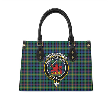 Farquharson Ancient Tartan Leather Bag with Family Crest