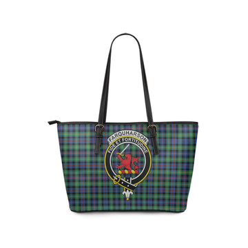 Farquharson Ancient Tartan Leather Tote Bag with Family Crest
