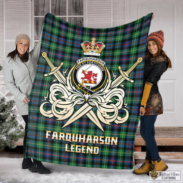 Farquharson Ancient Tartan Blanket with Clan Crest and the Golden Sword of Courageous Legacy