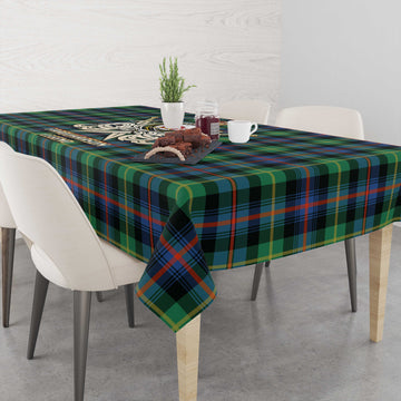 Farquharson Ancient Tartan Tablecloth with Clan Crest and the Golden Sword of Courageous Legacy