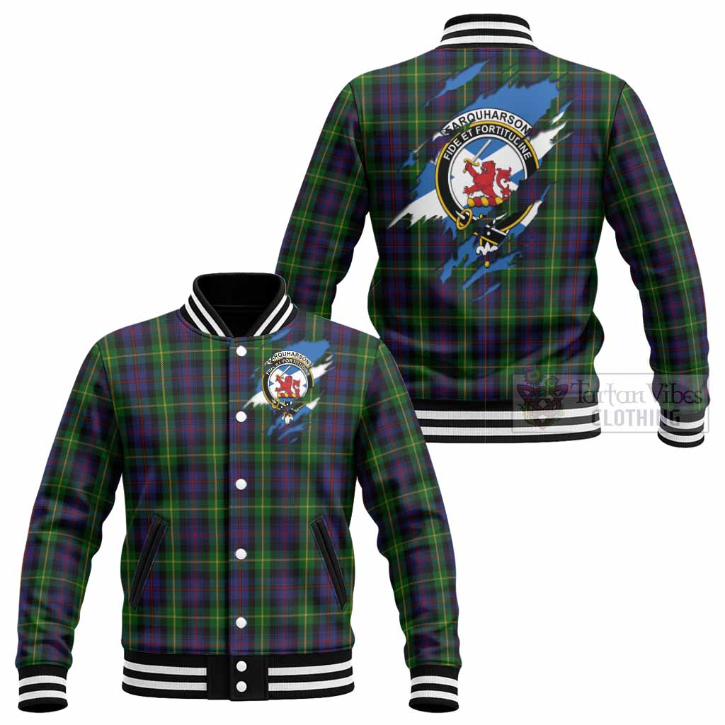 Farquharson Clan Crest In Me Tartan Baseball Jacket Scotland Flag Style