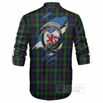 Farquharson Clan Crest In Me Tartan Ghillie Shirt Scotland Flag Style