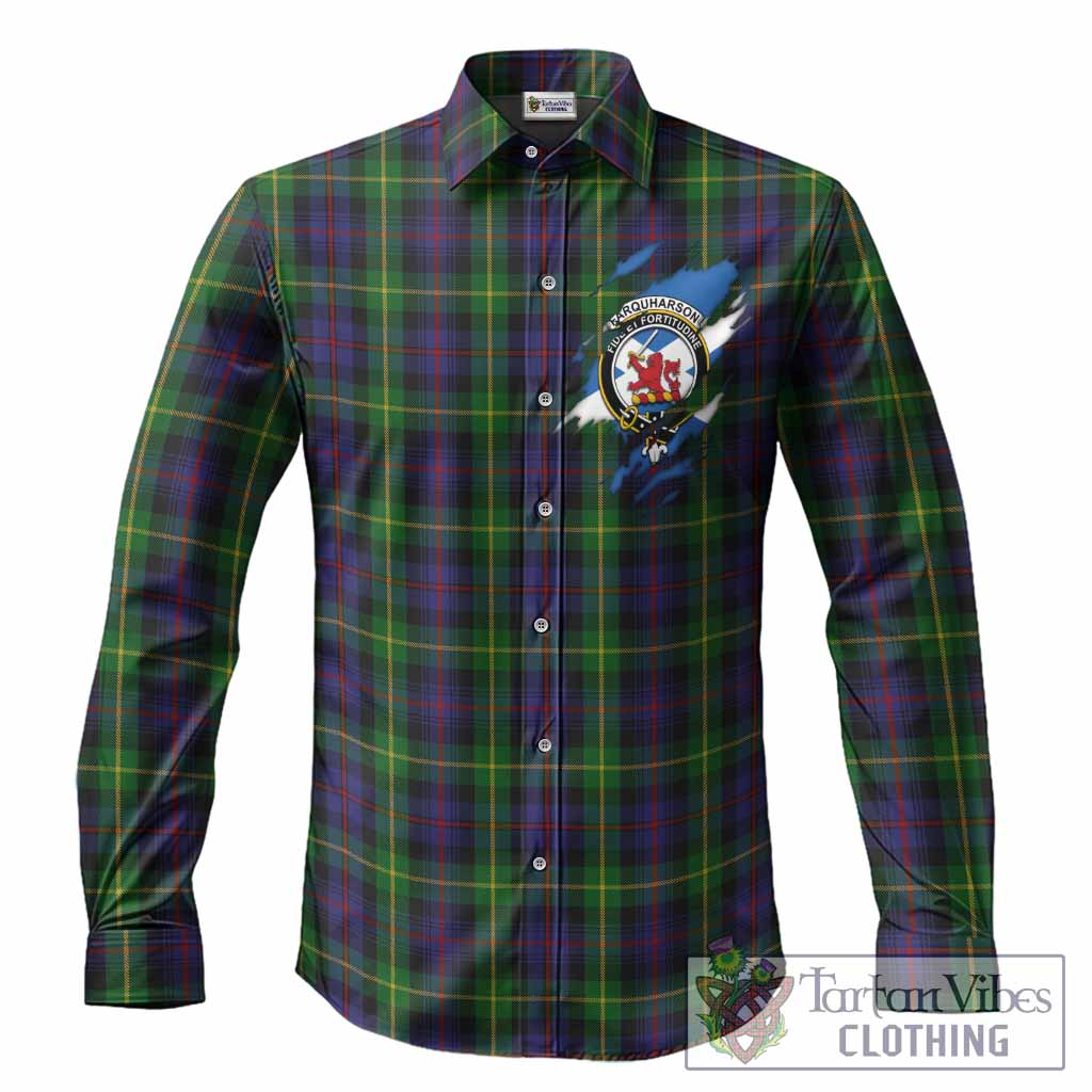 Farquharson Clan Crest In Me Tartan Long Sleeve Button Shirts Scotland Flag Style