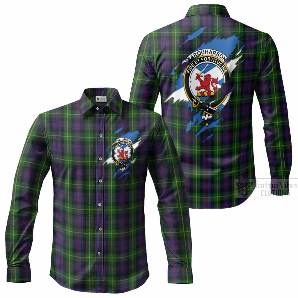 Farquharson Clan Crest In Me Tartan Long Sleeve Button Shirts Scotland Flag Style