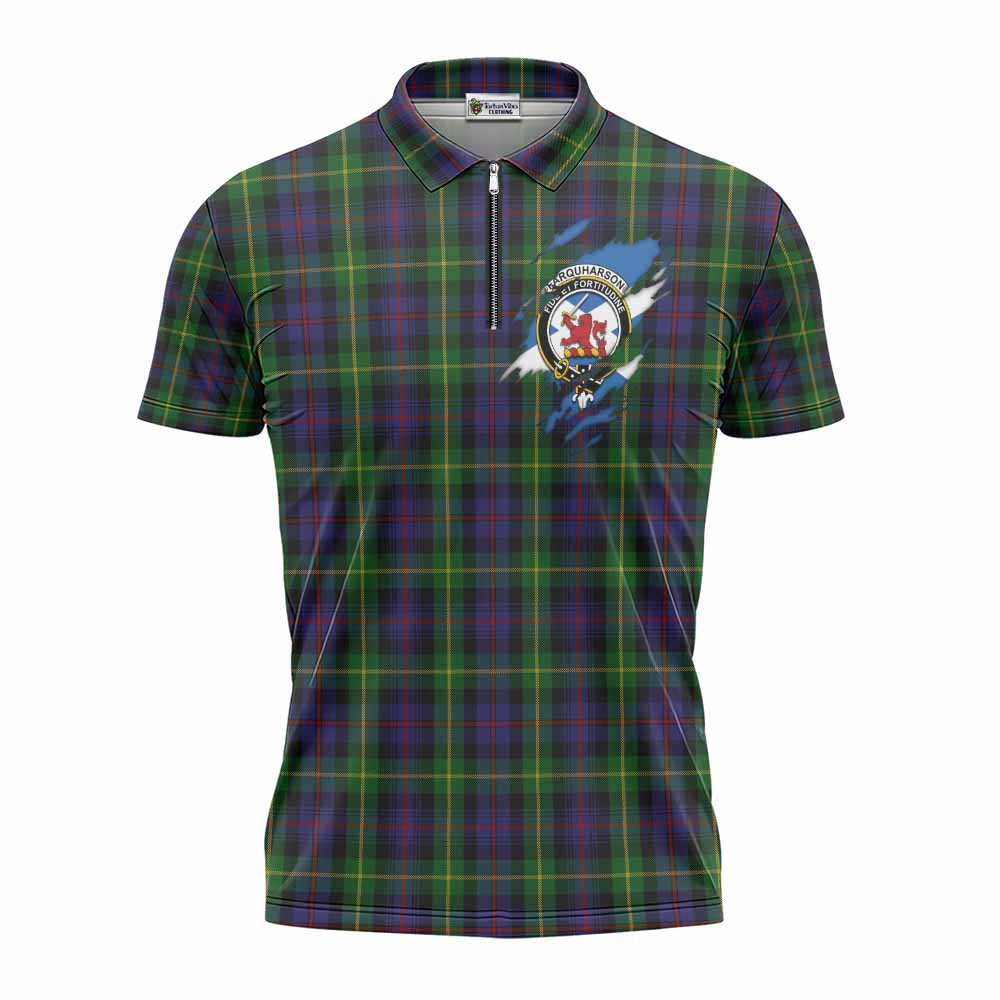 Farquharson Clan Crest In Me Tartan Zipper Polo Shirt Scotland Flag Style