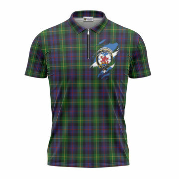 Farquharson Clan Crest In Me Tartan Zipper Polo Shirt Scotland Flag Style