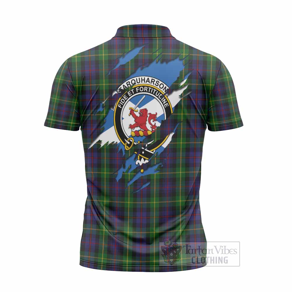 Farquharson Clan Crest In Me Tartan Zipper Polo Shirt Scotland Flag Style