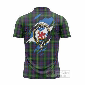 Farquharson Clan Crest In Me Tartan Zipper Polo Shirt Scotland Flag Style