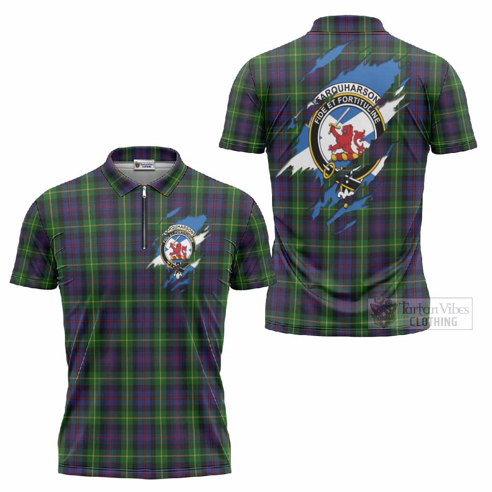 Farquharson Clan Crest In Me Tartan Zipper Polo Shirt Scotland Flag Style