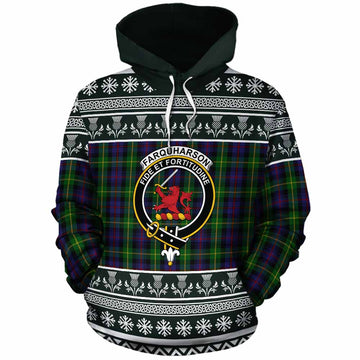 Farquharson Clan Tartan Christmas Cotton Hoodie with Family Crest