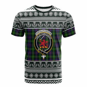 Farquharson Clan Tartan Christmas Cotton T-shirt with Family Crest