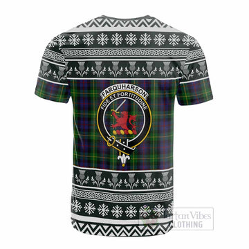 Farquharson Clan Tartan Christmas Cotton T-shirt with Family Crest